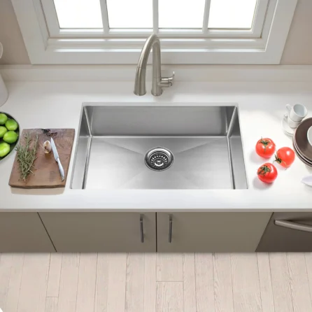 Stylish design of a stainless steel sink, perfect for any kitchen renovation or upgrade.